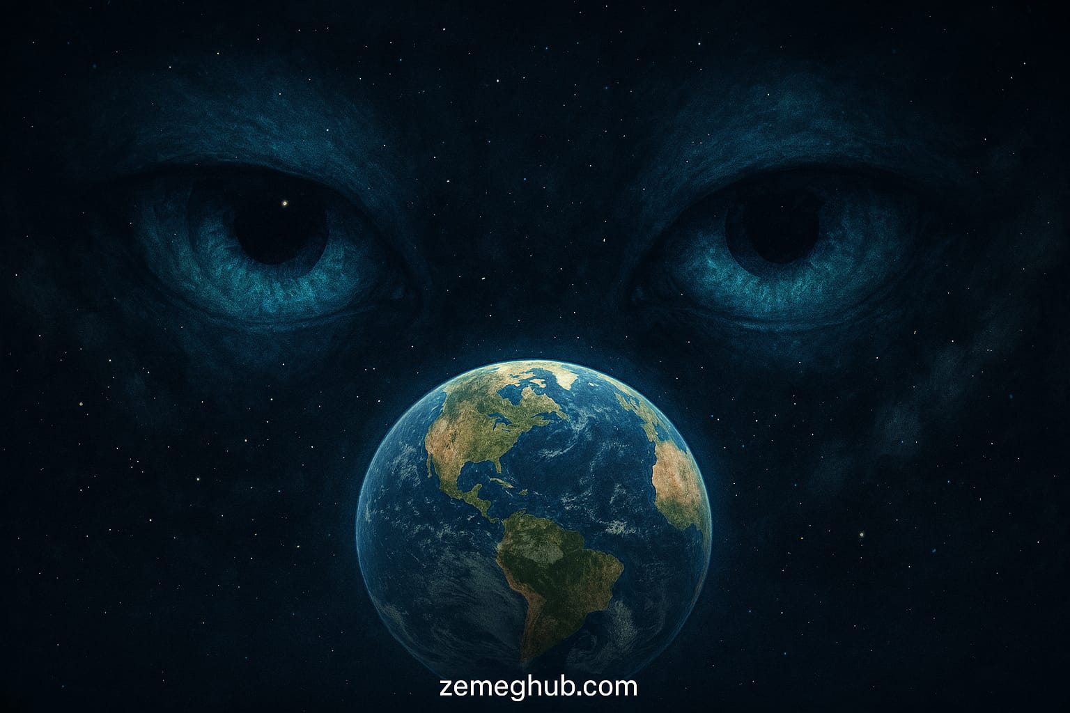 An abstract shadow surrounded by soft, diffused light, representing a silent, non‑physical presence watching humanity from beyond the visible world.