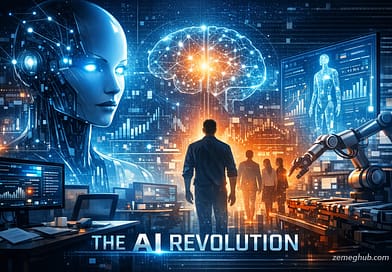 THE COST OF INTELLIGENCE: HOW AI IS REWRITING THE FUTURE OF WORK AT SNAP AND BEYOND “Futuristic digital illustration showing a female AI robot, human silhouette, and robotic arms against a glowing cityscape with neural circuits and data streams — symbolizing the rise of artificial intelligence and the transformation of modern industry.