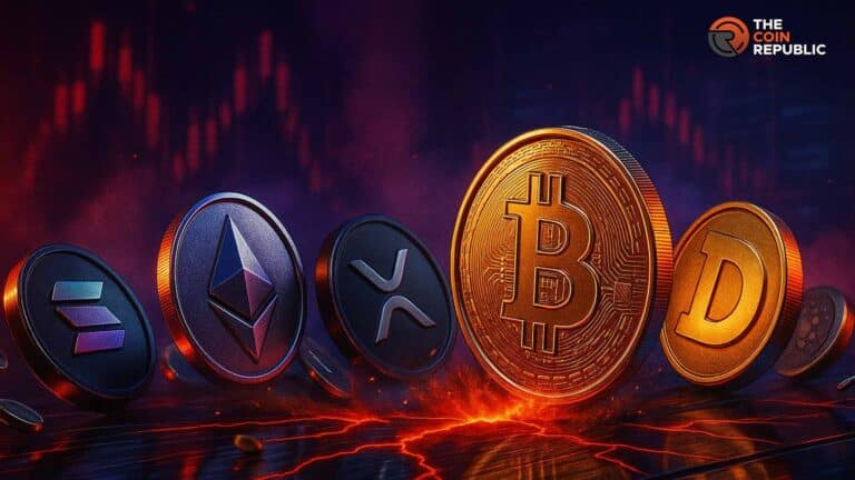 A dimly lit office with empty desks and dark monitors, symbolizing crypto companies shutting down during the market slump.